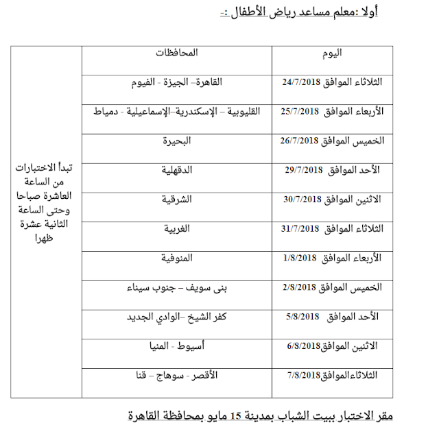 مواعيد وأماكن اختبارات مسابقة الأزهر الشريف 2018 (معلم مساعد تخصص رياض الأطفال) بجميع المحافظات