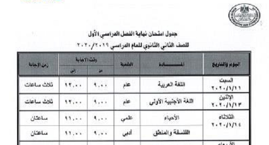 رسمياً بالصور.. وزير التعليم يعتمد جداول امتحانات نصف العام للصفين الأول والثاني الثانوي للعام الدراسي 2019-2020