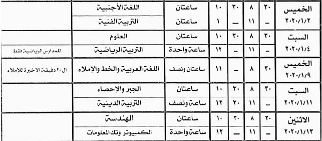 رسمياً الآن.. جداول امتحانات الفصل الدراسي الأول 2019-2020 لجميع الصفوف الدراسية