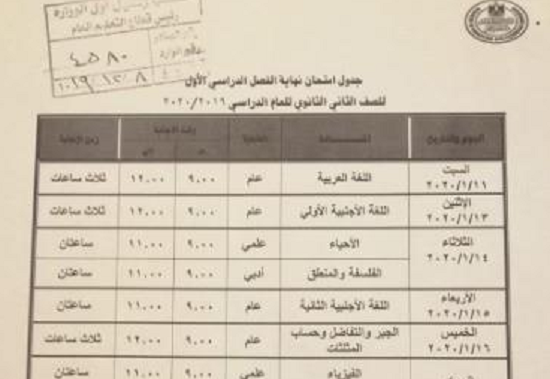 رسمياً بالصور.. تعديل جدول امتحانات النقل للصفين الأول والثاني الثانوي للفصل الدراسي الأول 2019-2020