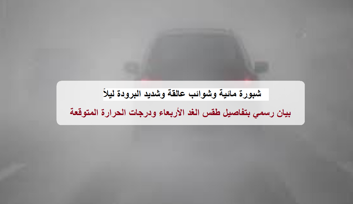 الأرصاد الجوية تكشف تفاصيل طقس الغد الأربعاء وبيان رسمي بدرجات الحرارة المتوقعة وتُحذر من الشبورة