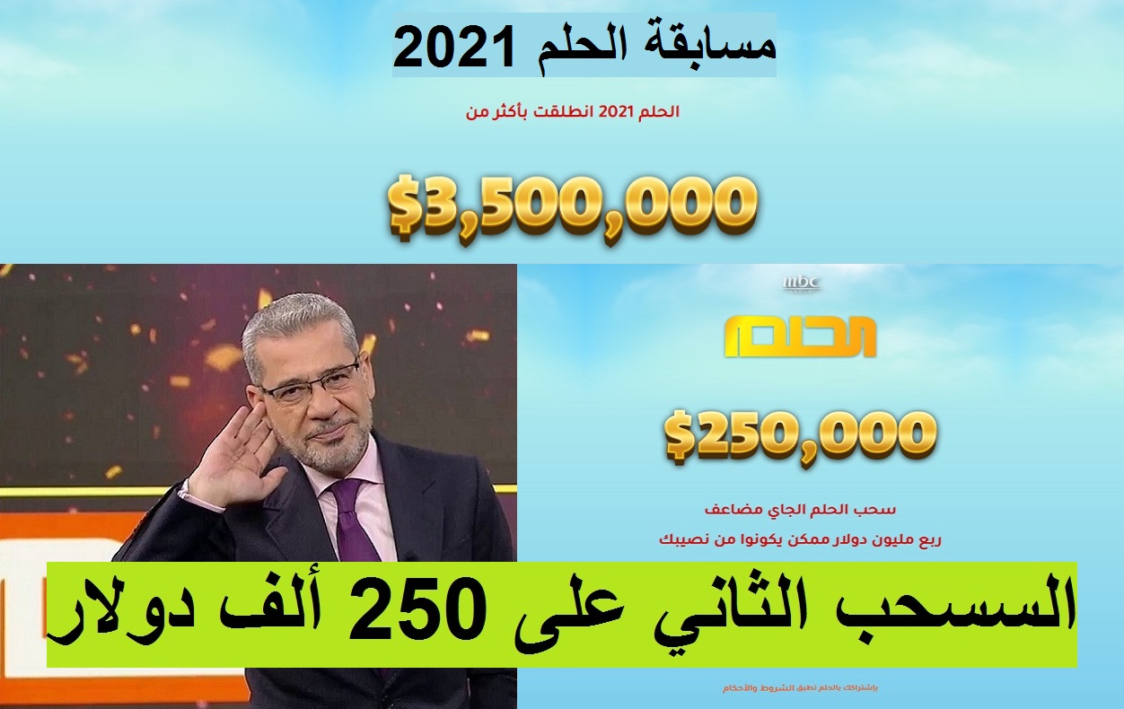 بـSMS اربح 250 ألف دولار مع مسابقة الحلم 2021 في سحبها الثاني بإرسال حلم أو reve أو dream