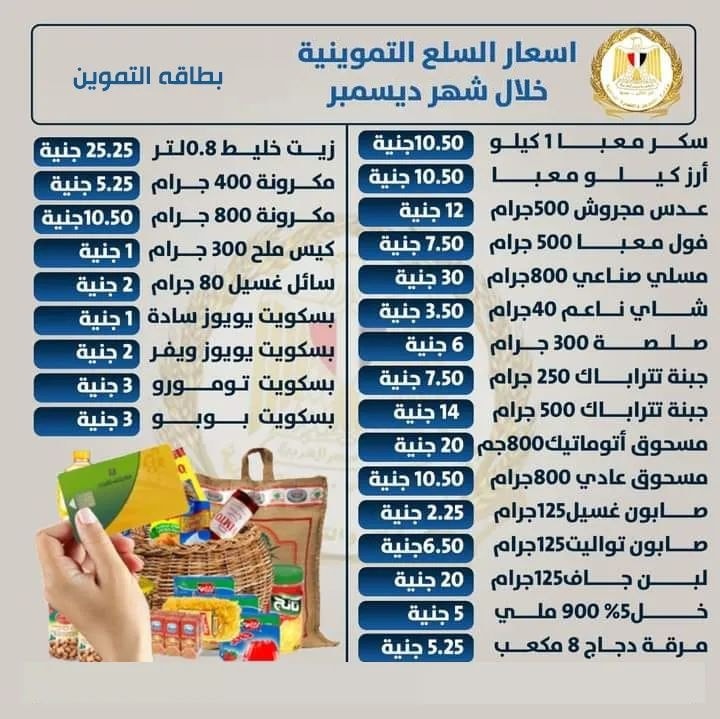 أسعار السلع التموينية لشهر ديسمبر 2022 اعرف أحدث الأسعار وكيفية إضافة المواليد على البطاقة 2022