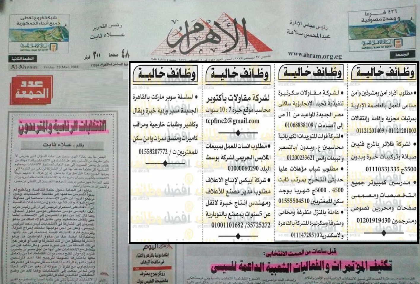 وظائف الأهرام الأسبوعية الحق فرص عمل خالية للشباب والبنات بأفضل المرتبات