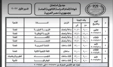 جدول امتحانات الثانويه العامه 2023 المعتمد رسمياً باليوم والساعة والتاريخ