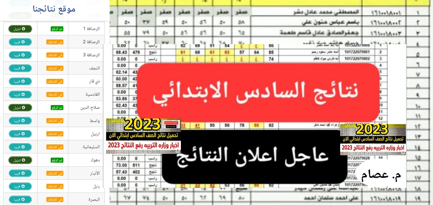 نتائج السادس الابتدائي 2023 دور اول واسط وبابل والقادسية العراق