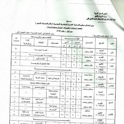 جدول امتحانات دبلوم التجارة 2013